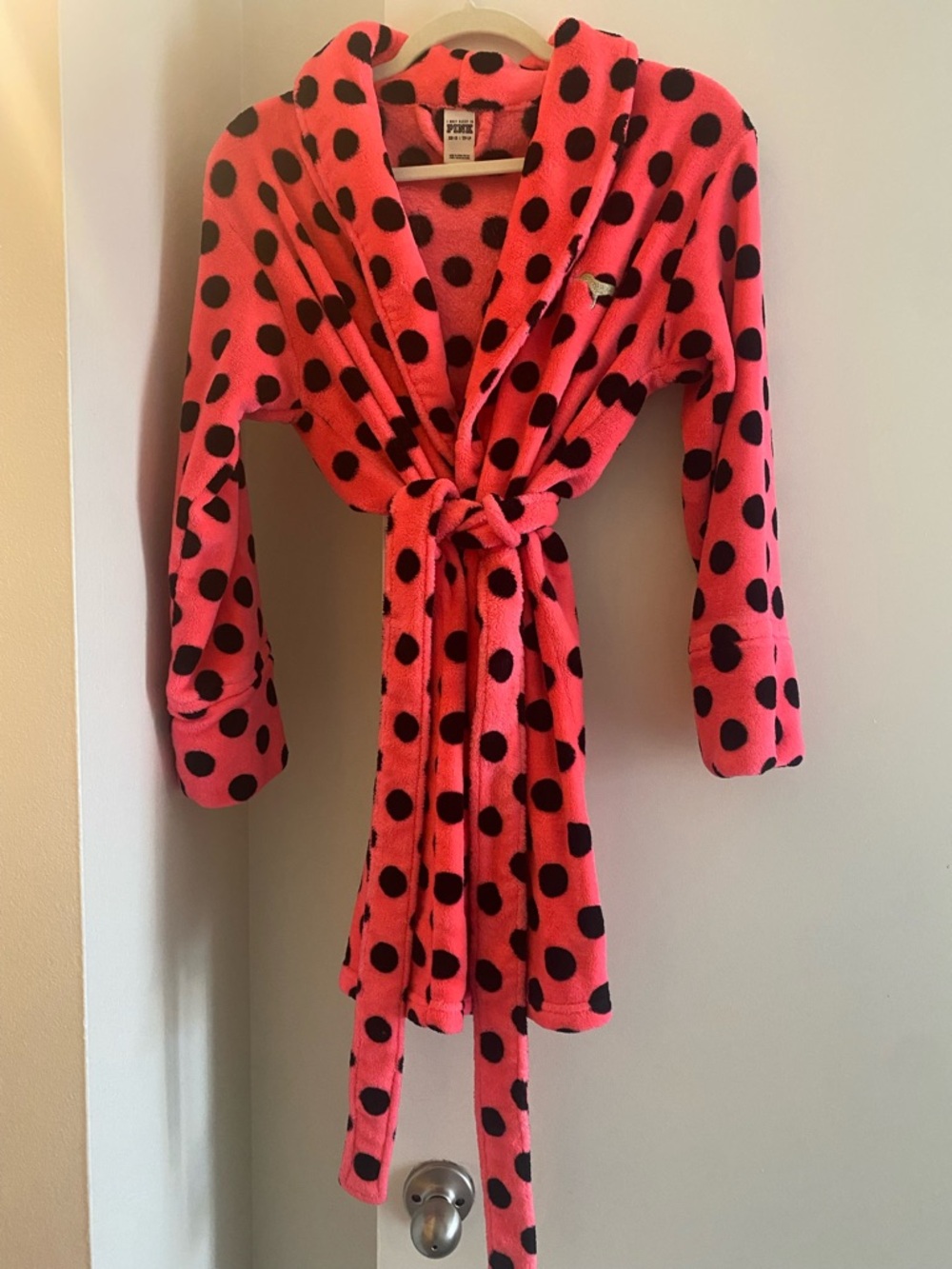 PINK Victoria's Secret Pink and Black Polka Dot Robe - 2000s Y2K - Size XS